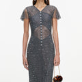 Grey Rhinestone Fishnet Maxi Dress