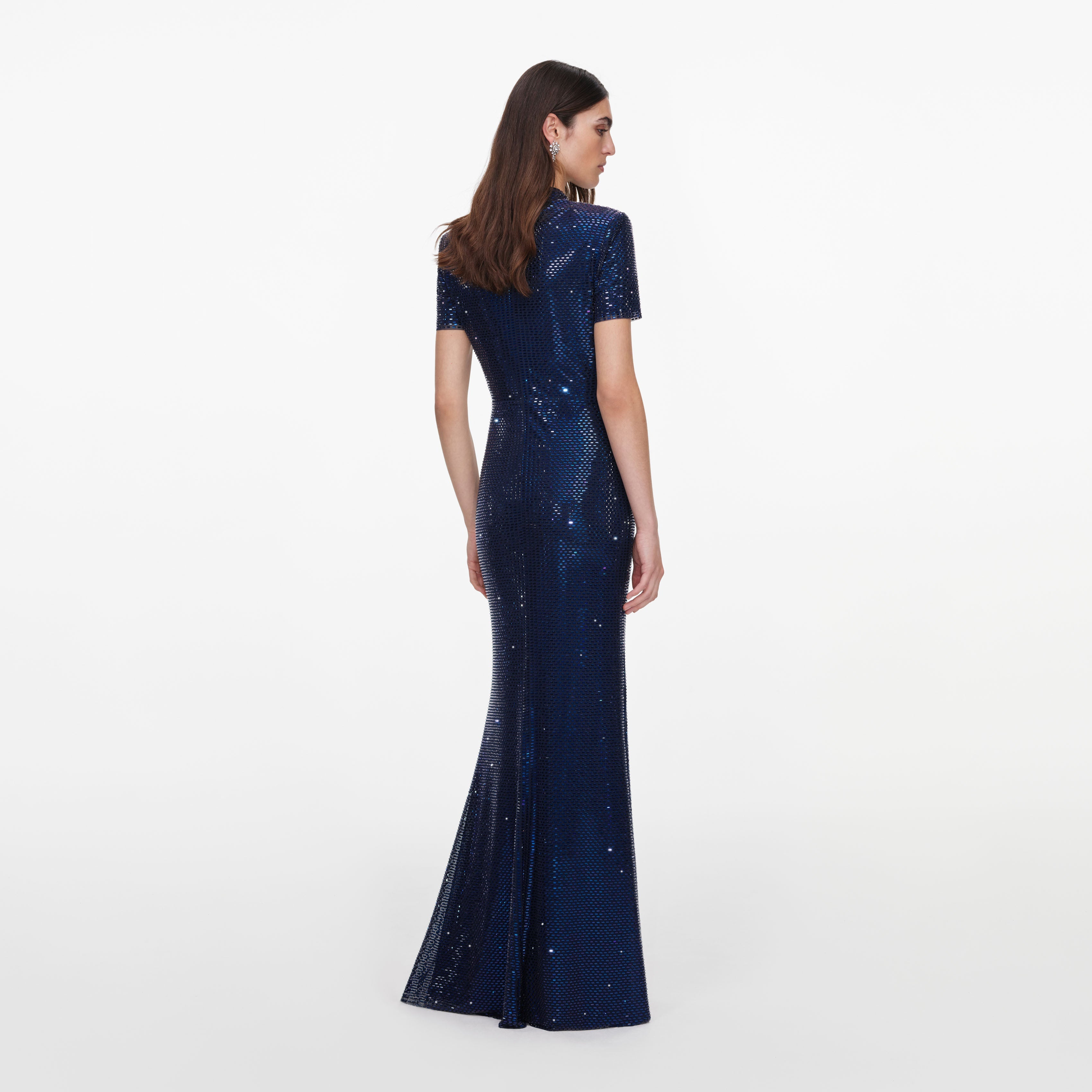 Navy Rhinestone Mesh Twist Maxi Dress