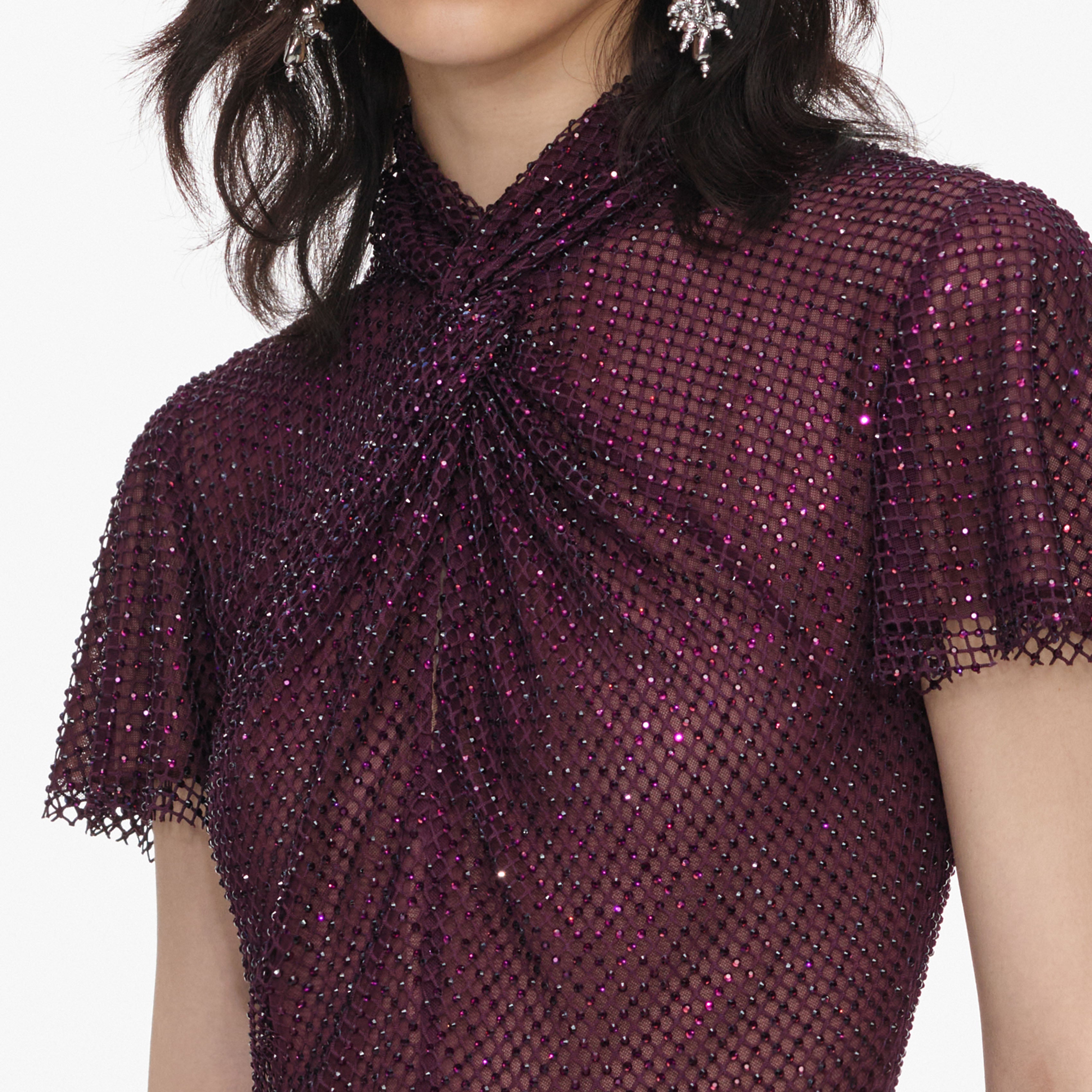 Burgundy Rhinestone Fishnet Midi Dress