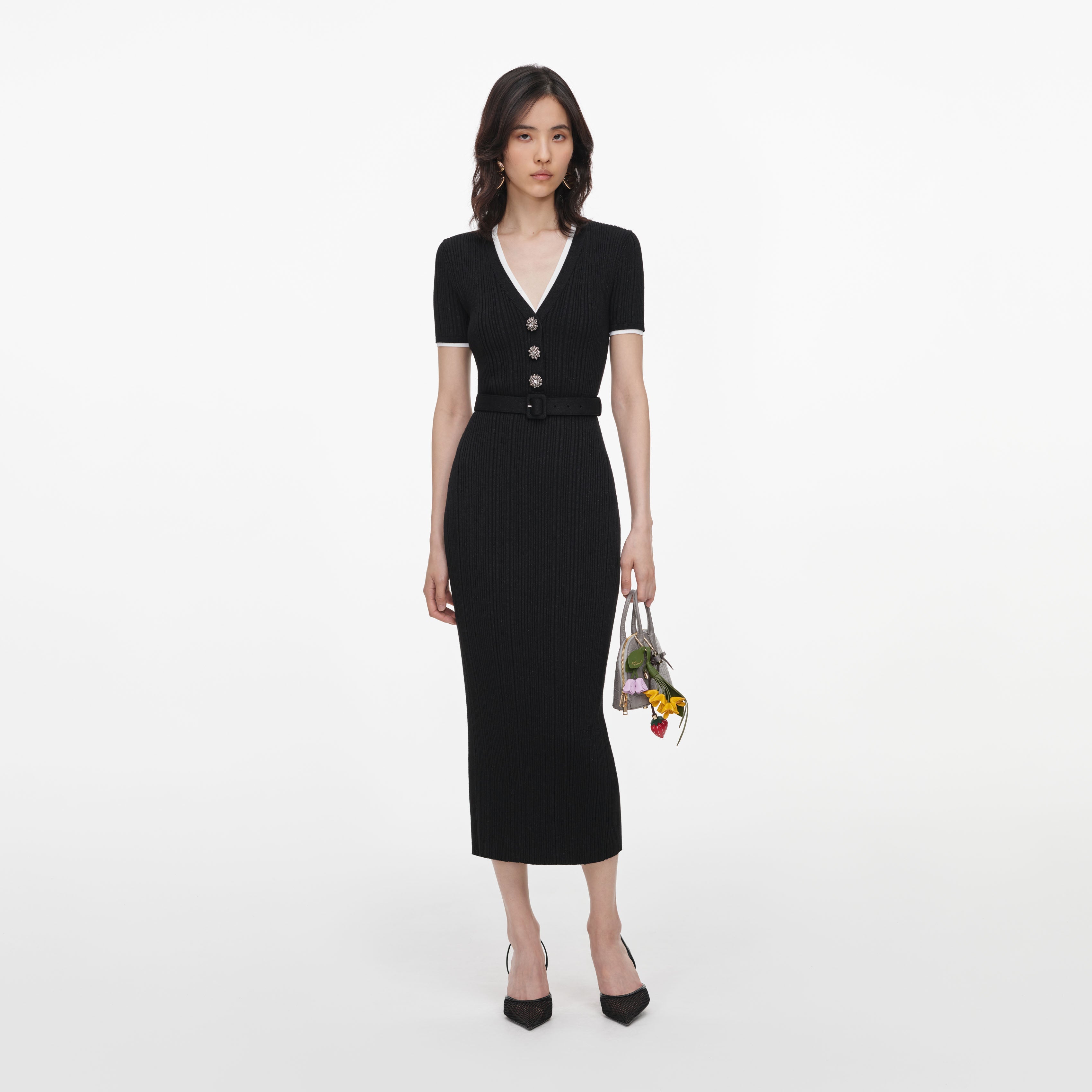 Black Rib Knit Midi Dress