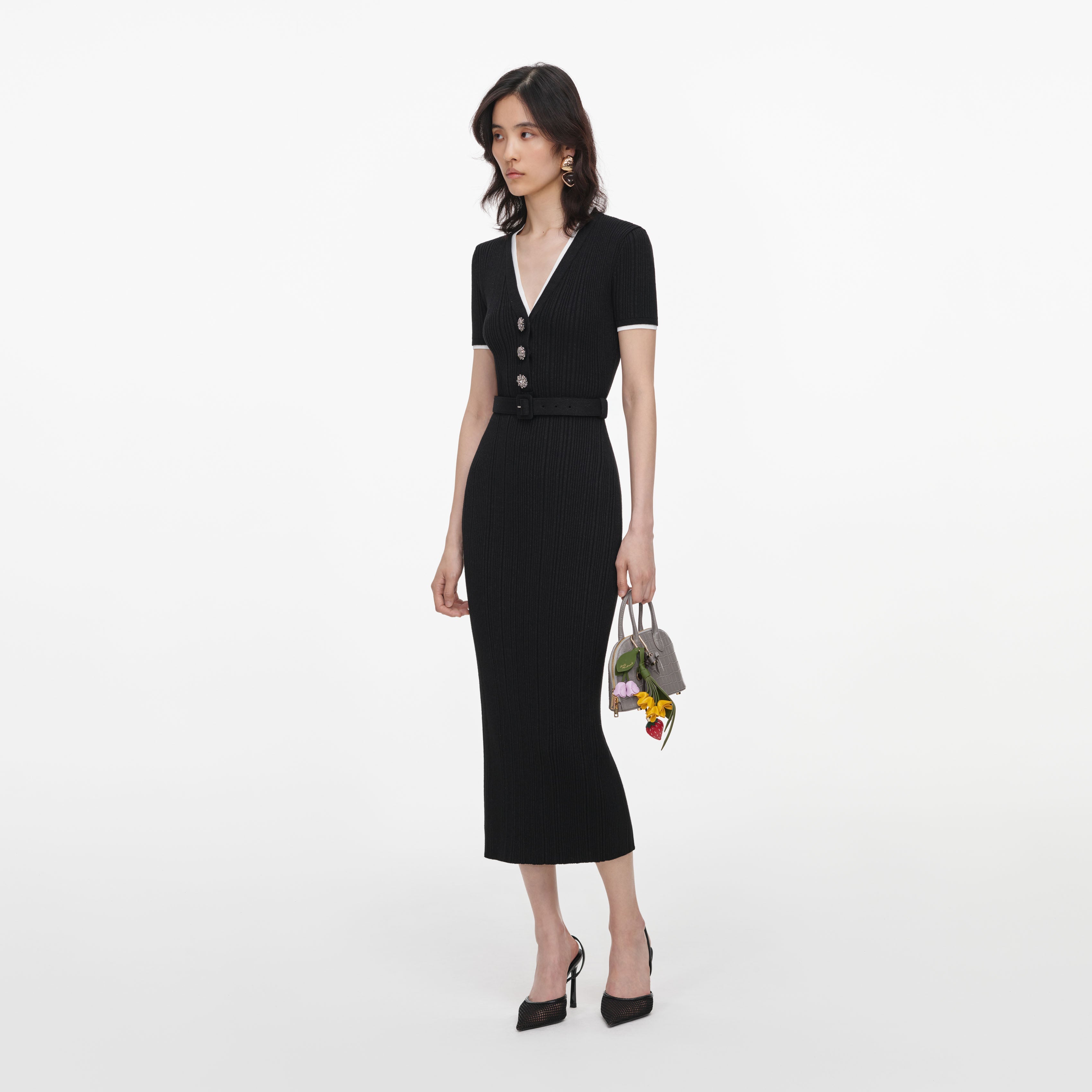 Black Rib Knit Midi Dress