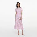 Pink Sequin Lace Midi Dress