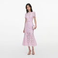 Pink Sequin Lace Midi Dress