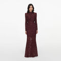 Burgundy Sequin Lace Maxi Dress