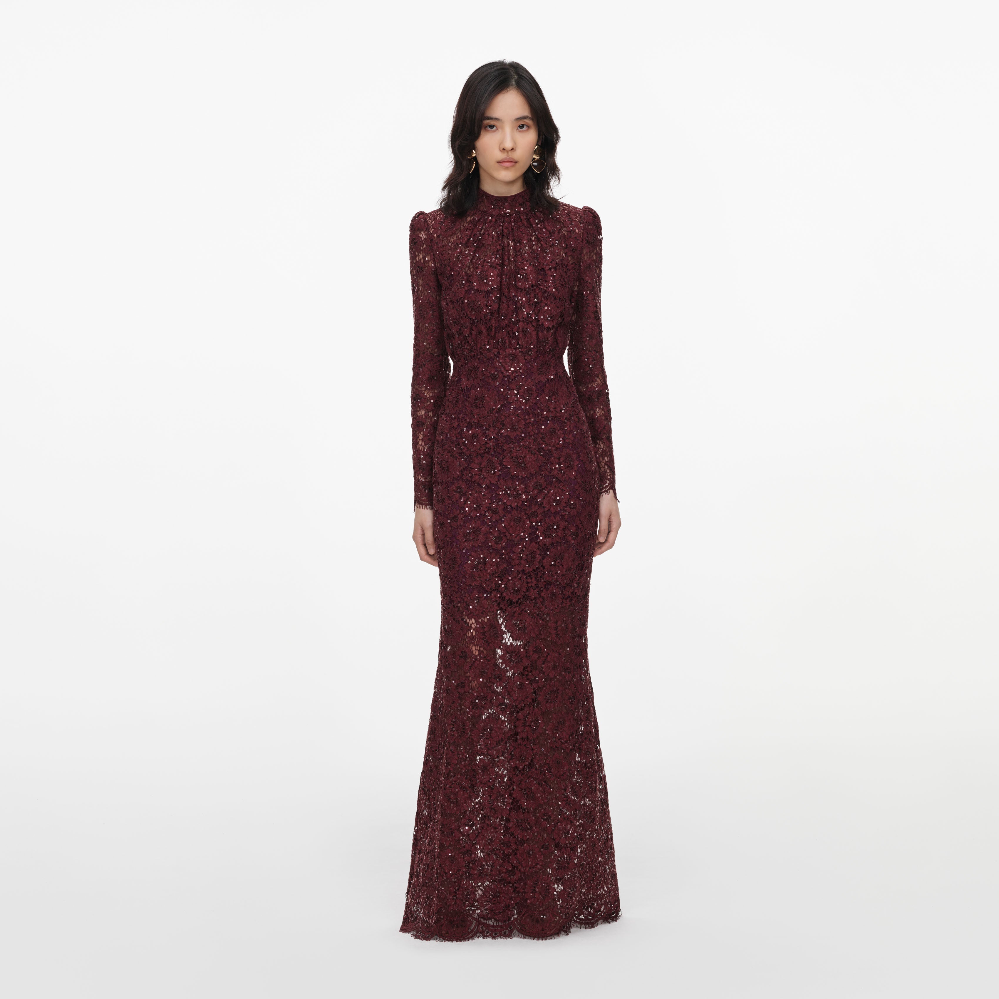 Burgundy Sequin Lace Maxi Dress