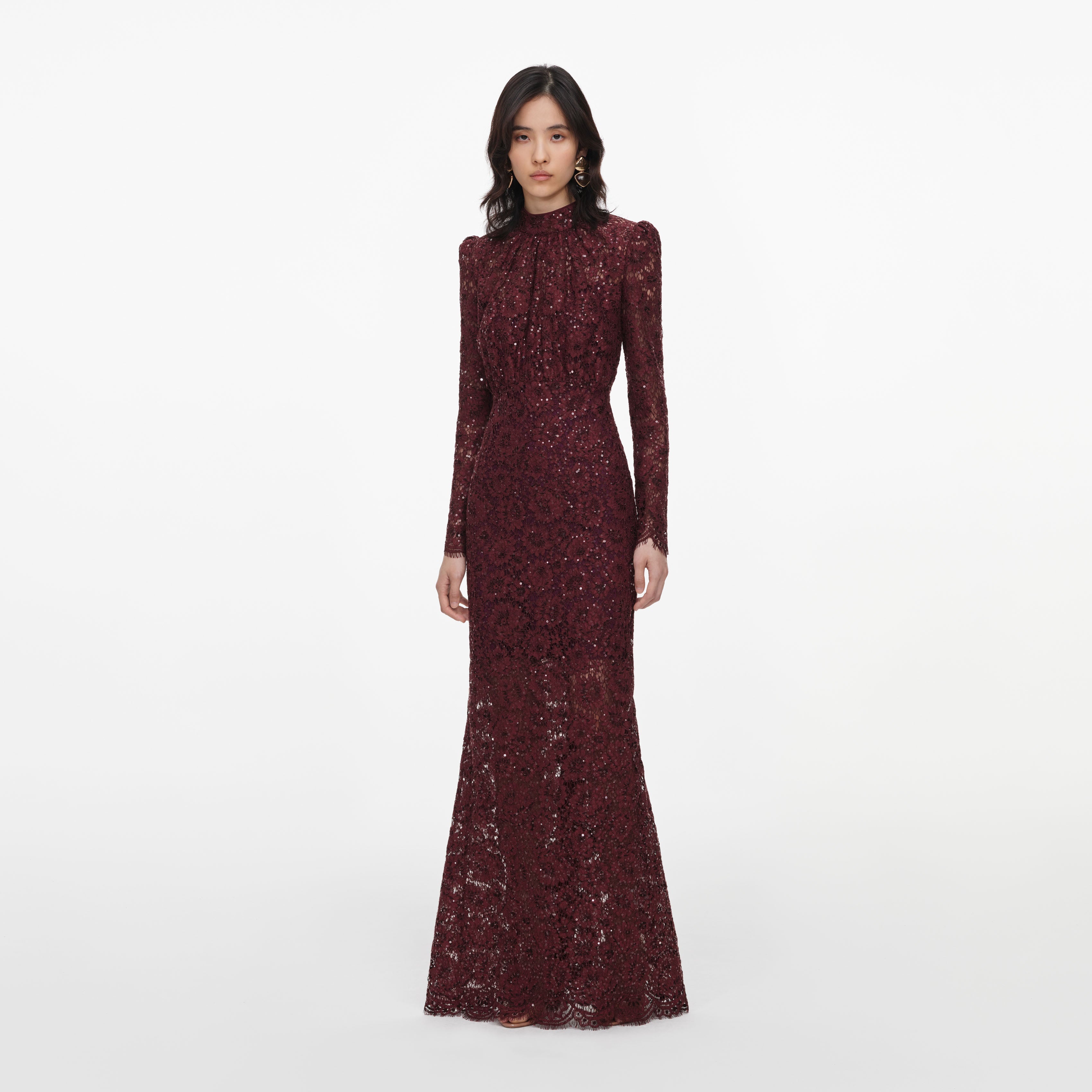 Burgundy Sequin Lace Maxi Dress