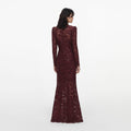 Burgundy Sequin Lace Maxi Dress