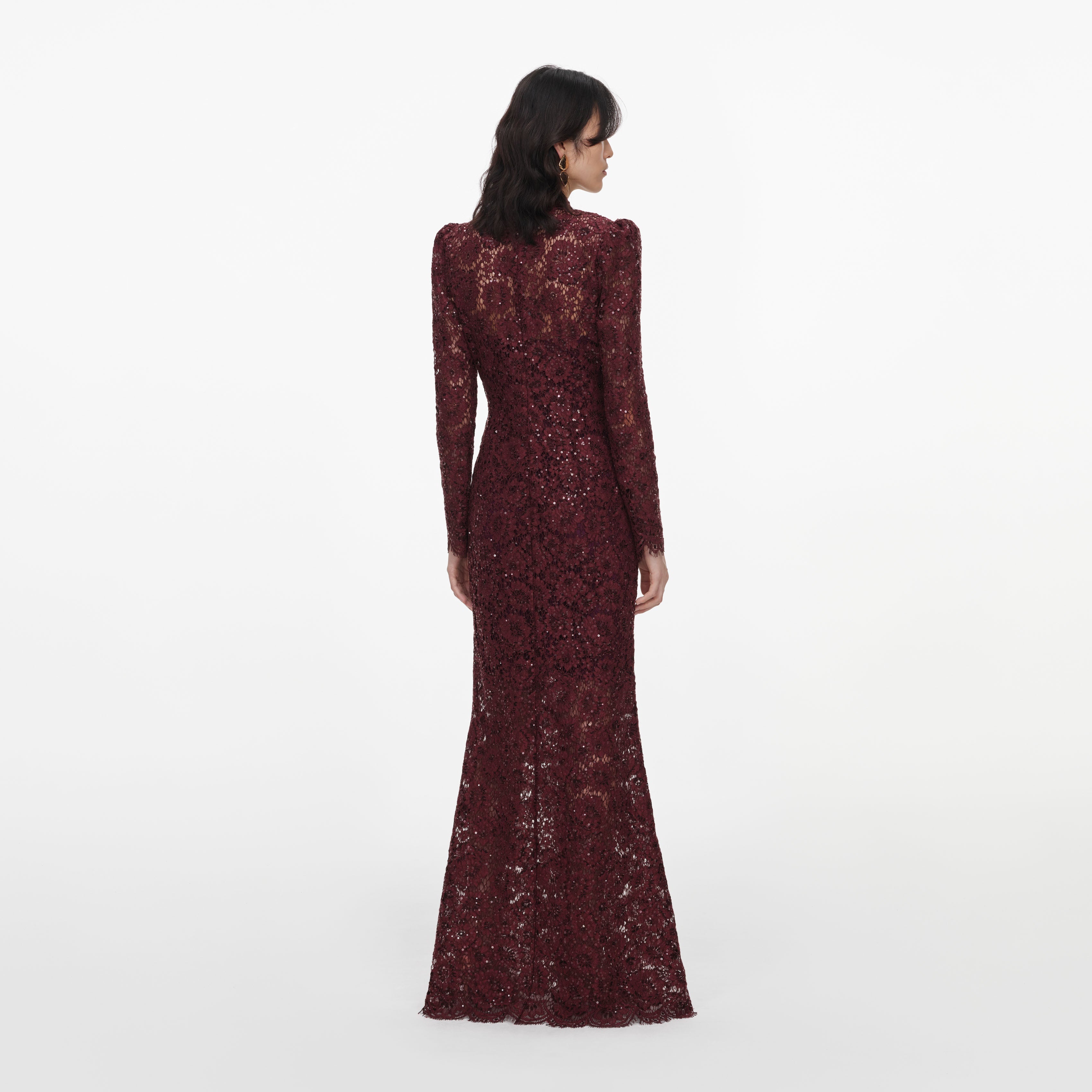 Burgundy Sequin Lace Maxi Dress