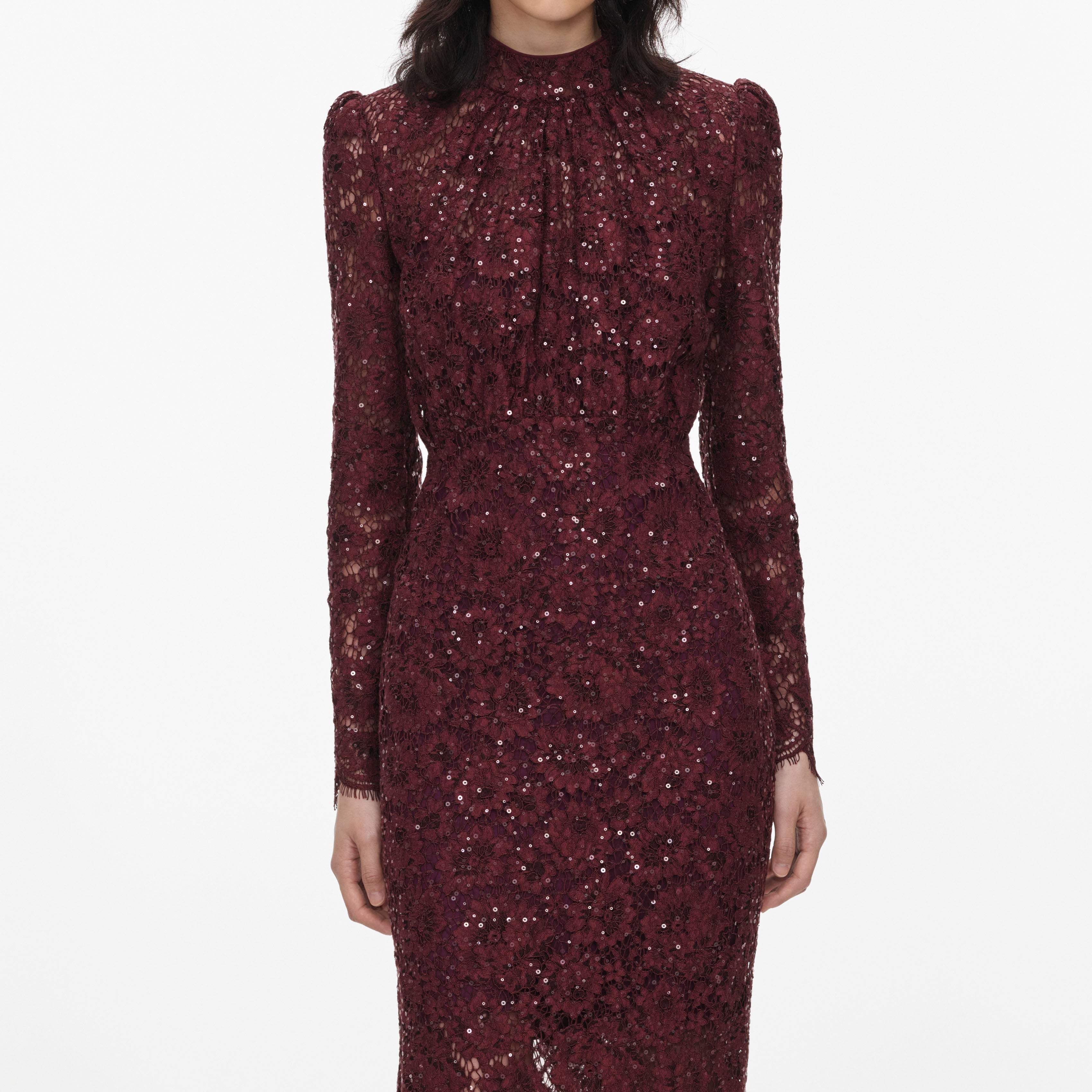 Burgundy Sequin Lace Maxi Dress