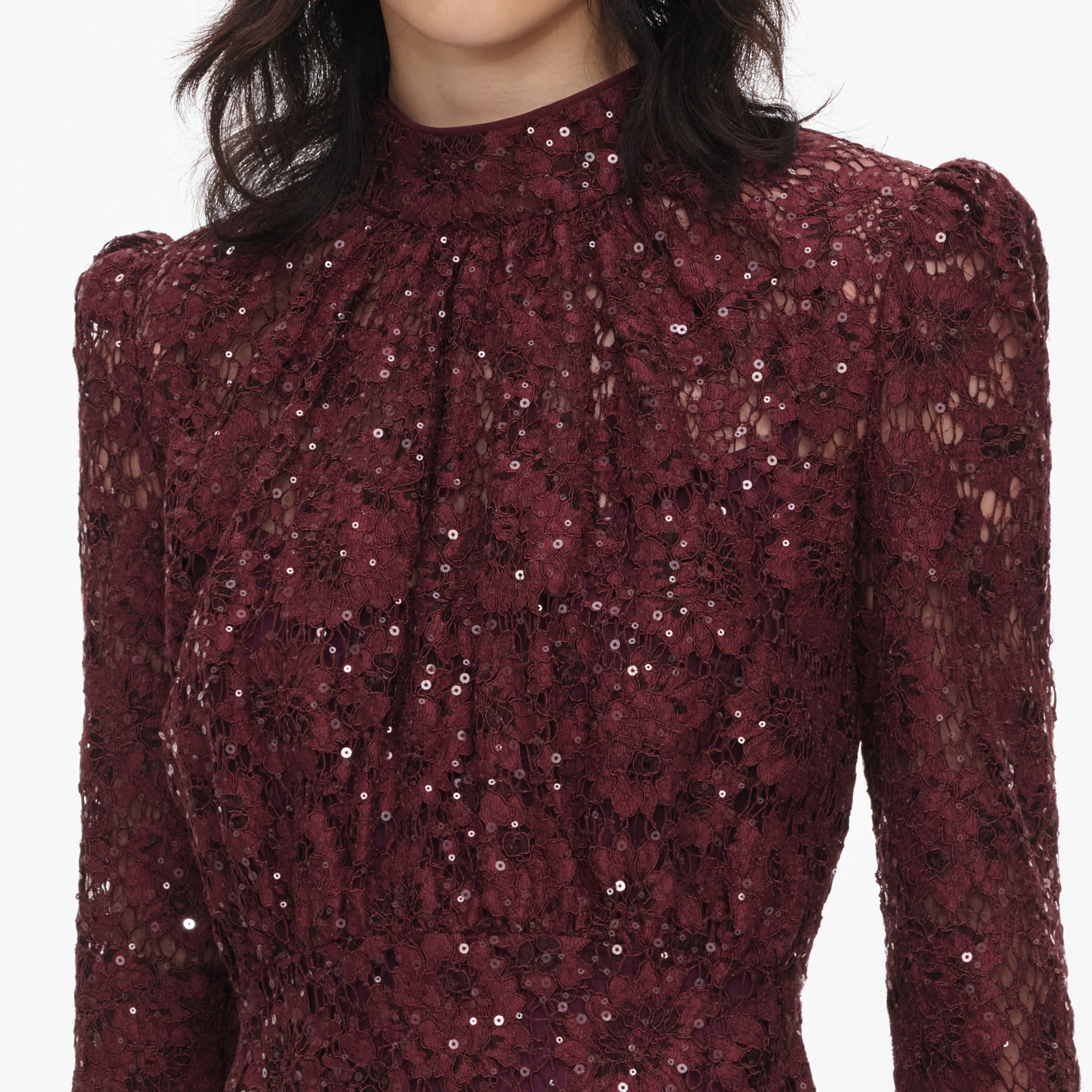 Burgundy Sequin Lace Maxi Dress