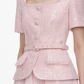 Pink Sequin Boucle Midi Dress