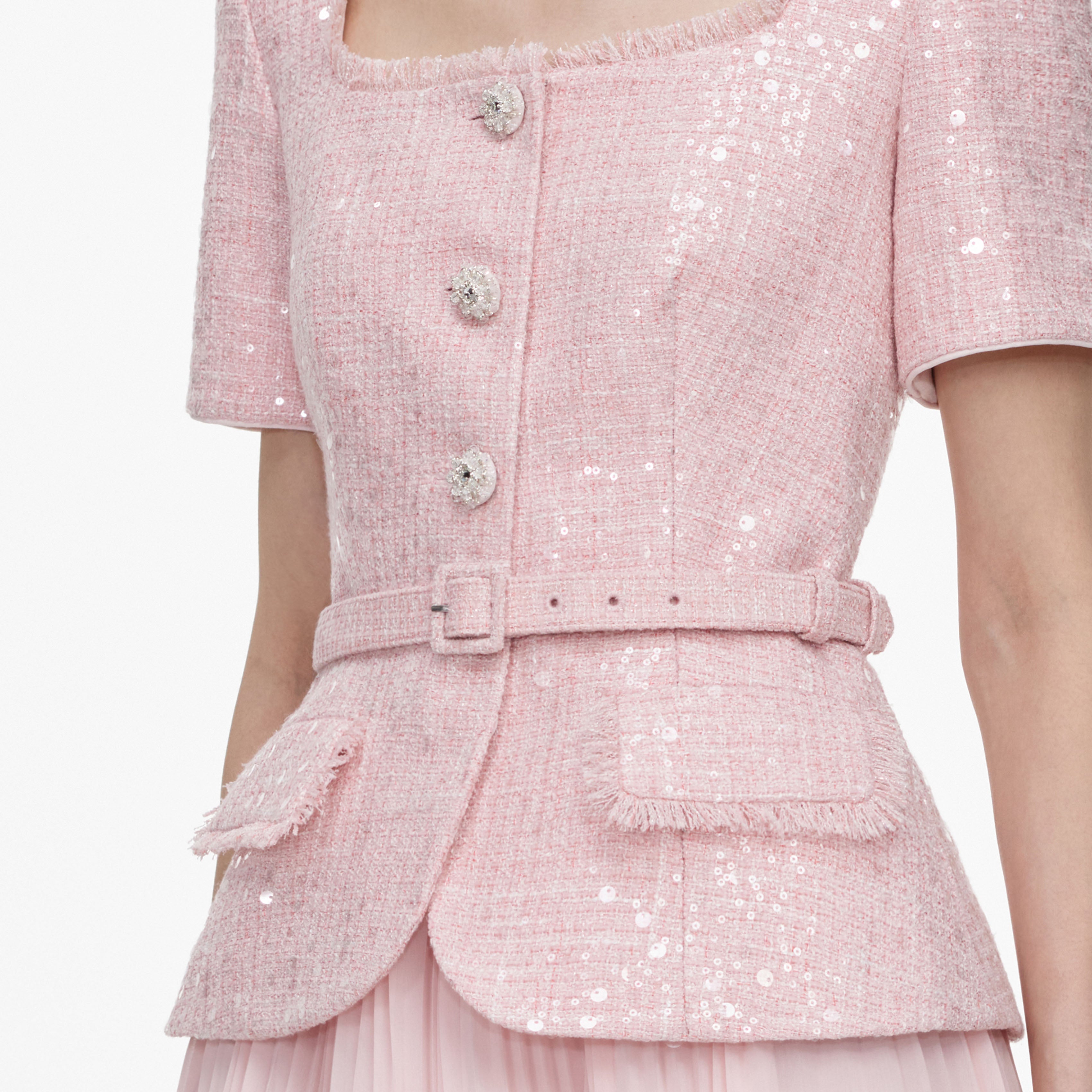 Pink Sequin Boucle Midi Dress