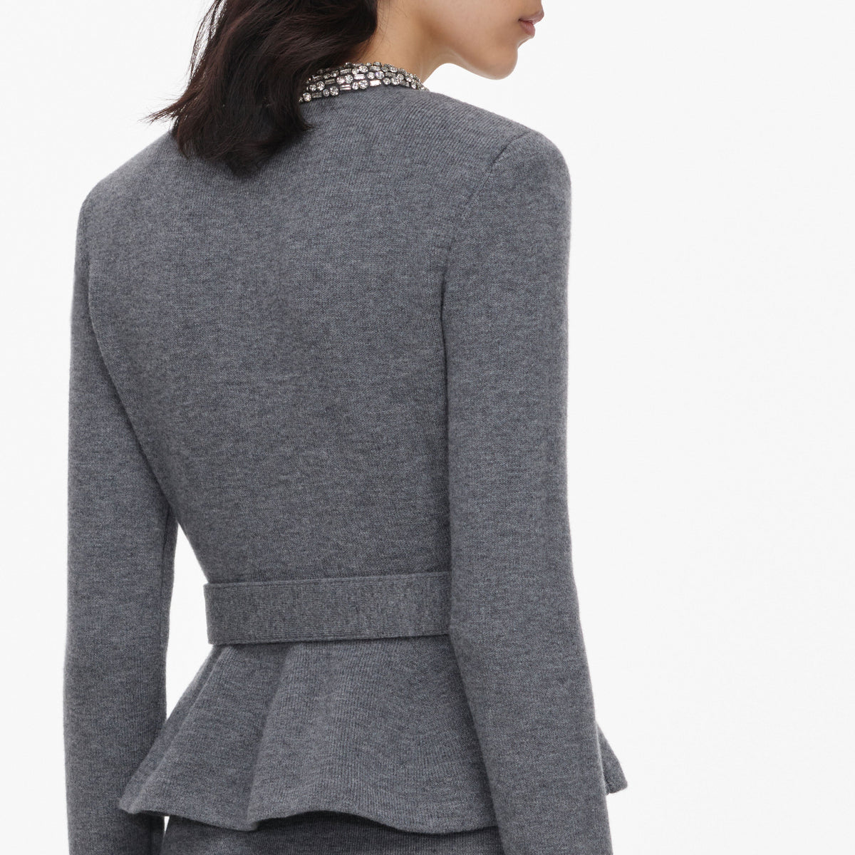 Grey Crystal Trim Knit Midi Dress