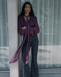 Purple Rhinestone Pinstripe Blouse