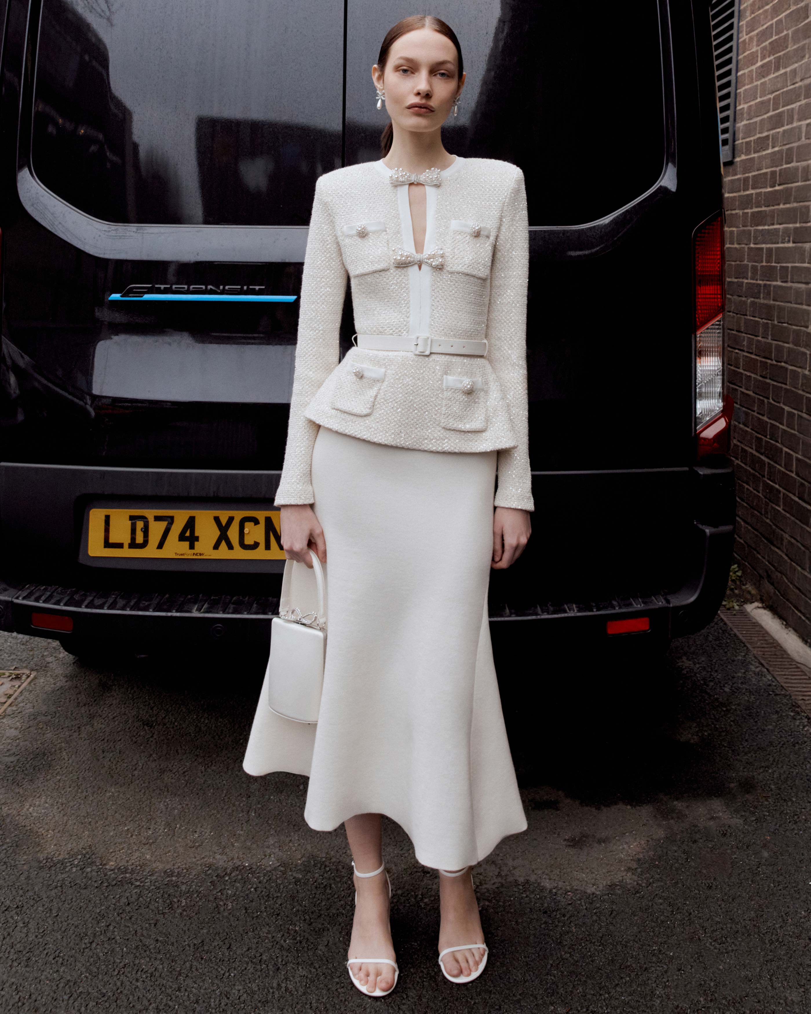 Cream Sequin Knit Tailored Midi Dress self-portrait-US Cream Sequin Knit Tailored Midi Dress self-portrait-US