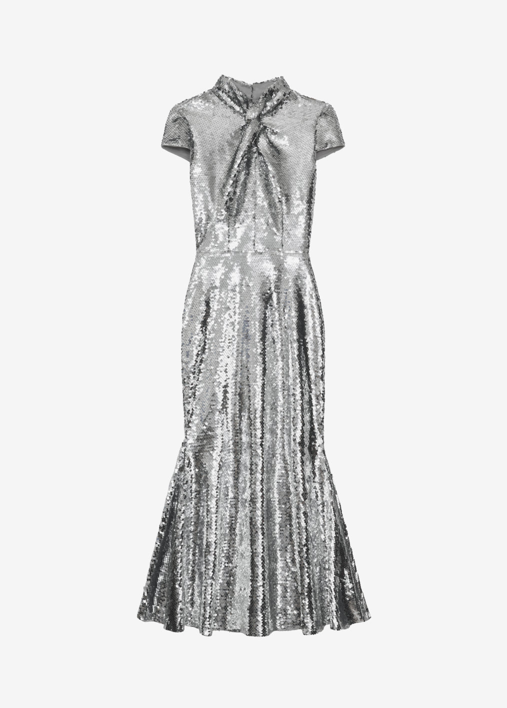 Silver Sequin Twist Neck Midi Dress – self-portrait-US