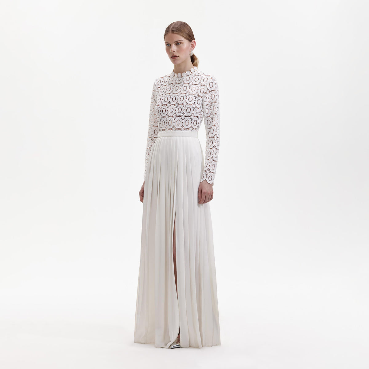 self-portrait - Pleated Crochet Floral Maxi Dress