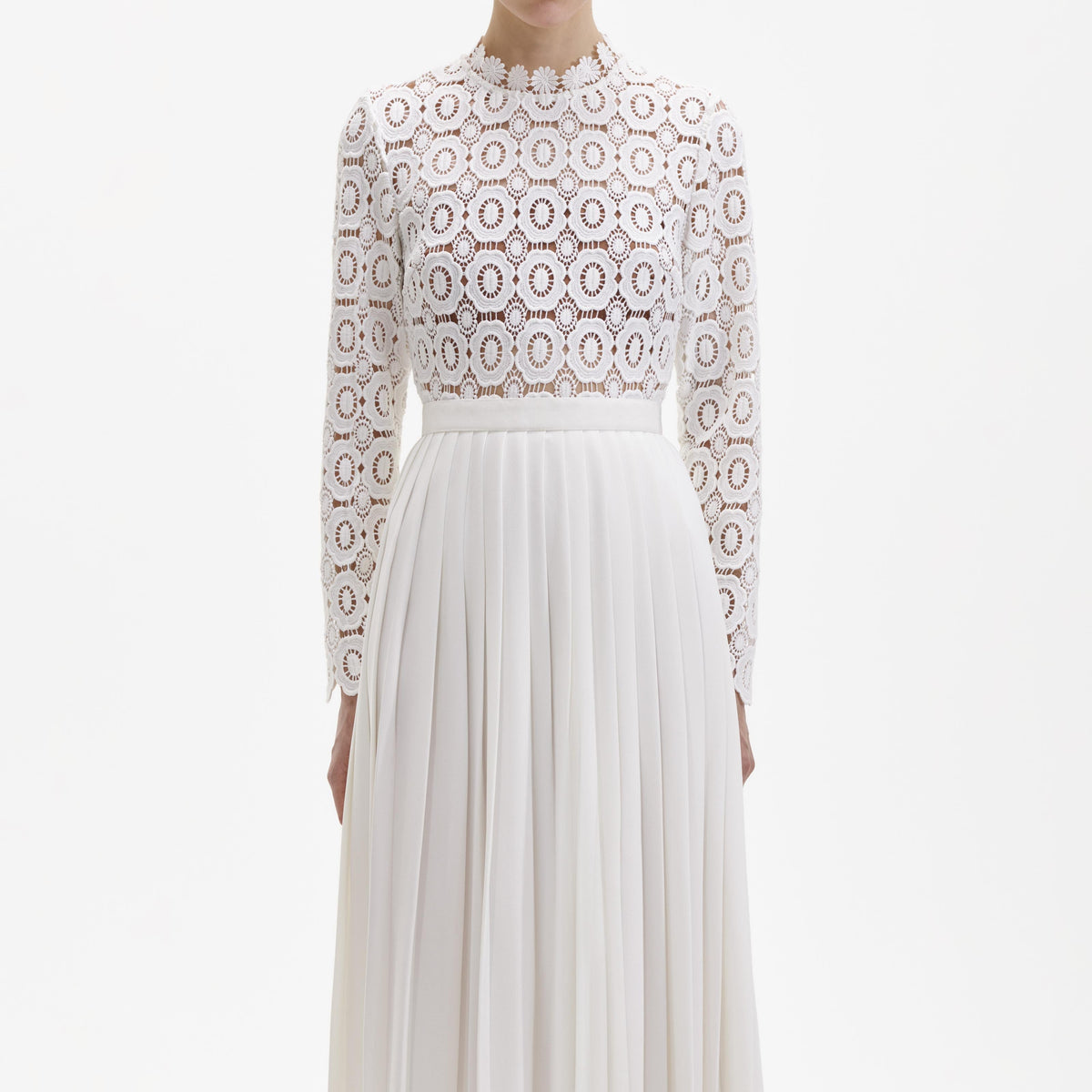 self-portrait - Pleated Crochet Floral Maxi Dress