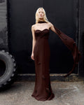Brown Georgette Flower Maxi Dress
