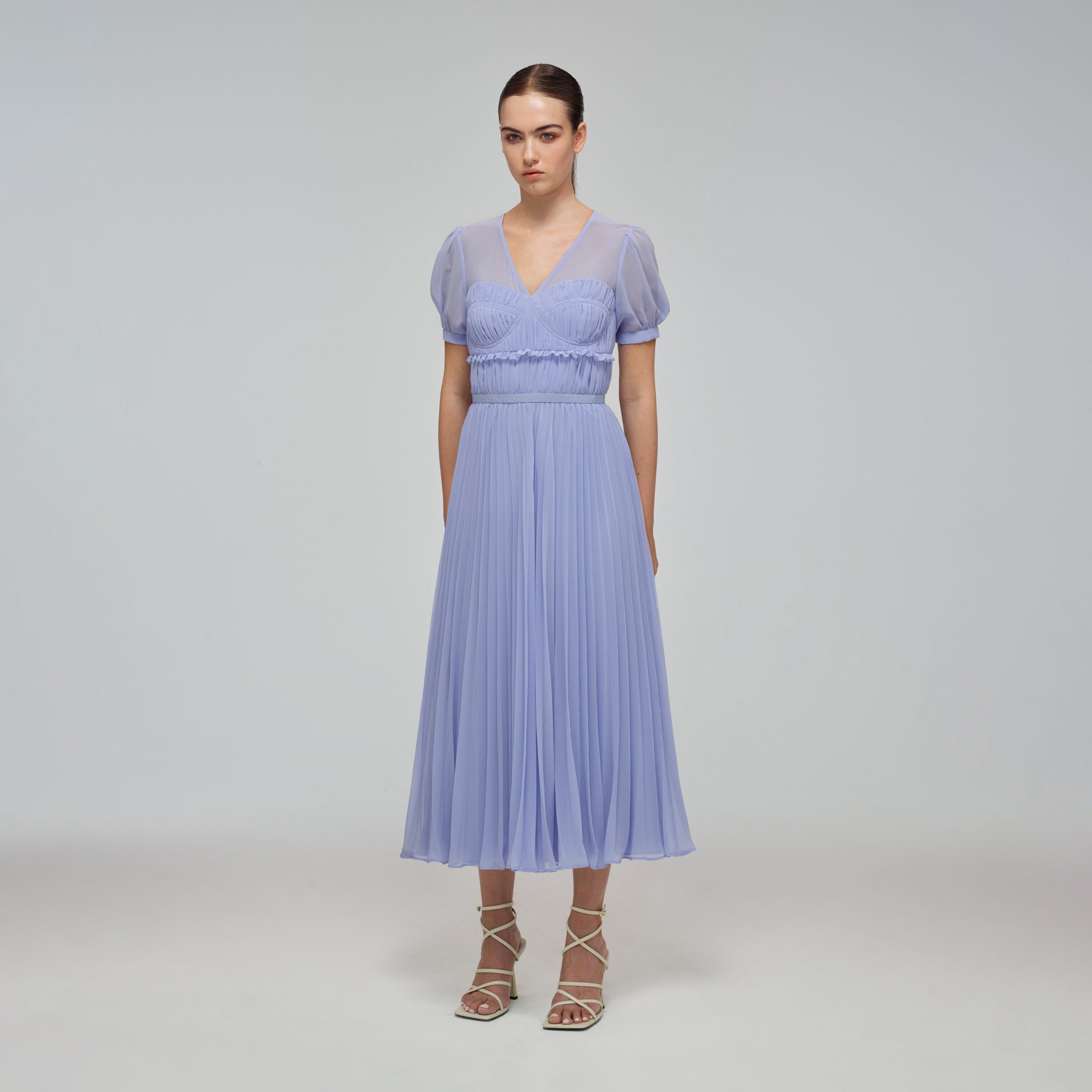 Lilac Chiffon Pleated Midi Dress