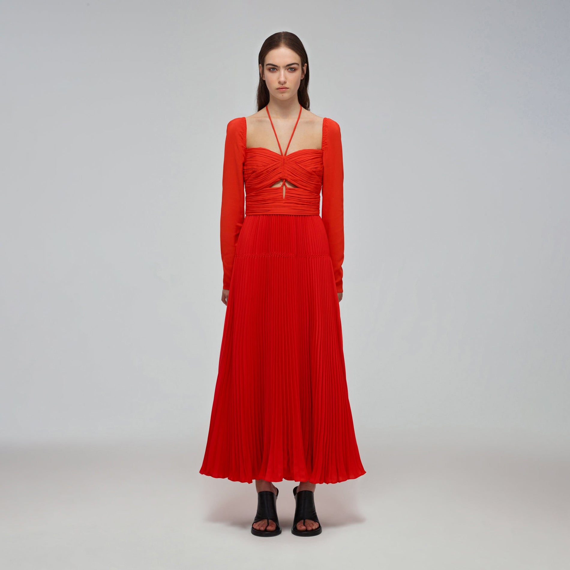 Red Stretch Crepe Cut Out Midi Dress