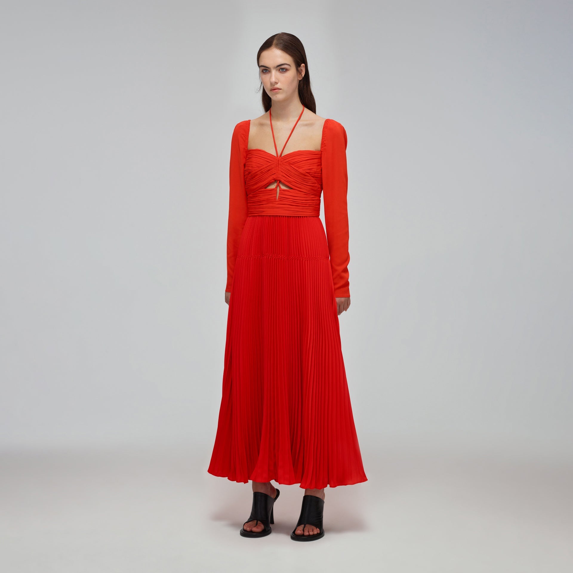 Red Stretch Crepe Cut Out Midi Dress