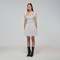 White Crinkle Chiffon Dot Mini Dress