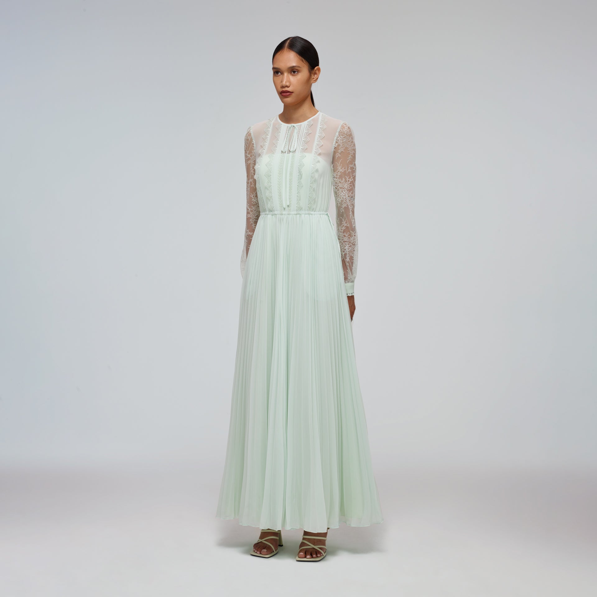 Mint Chiffon & Fine Lace Maxi Dress