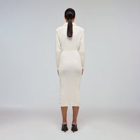 Ivory Contrast Stitch Ribbed Knit Dress