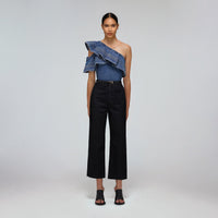 Blue Denim Asymmetric Frill Top