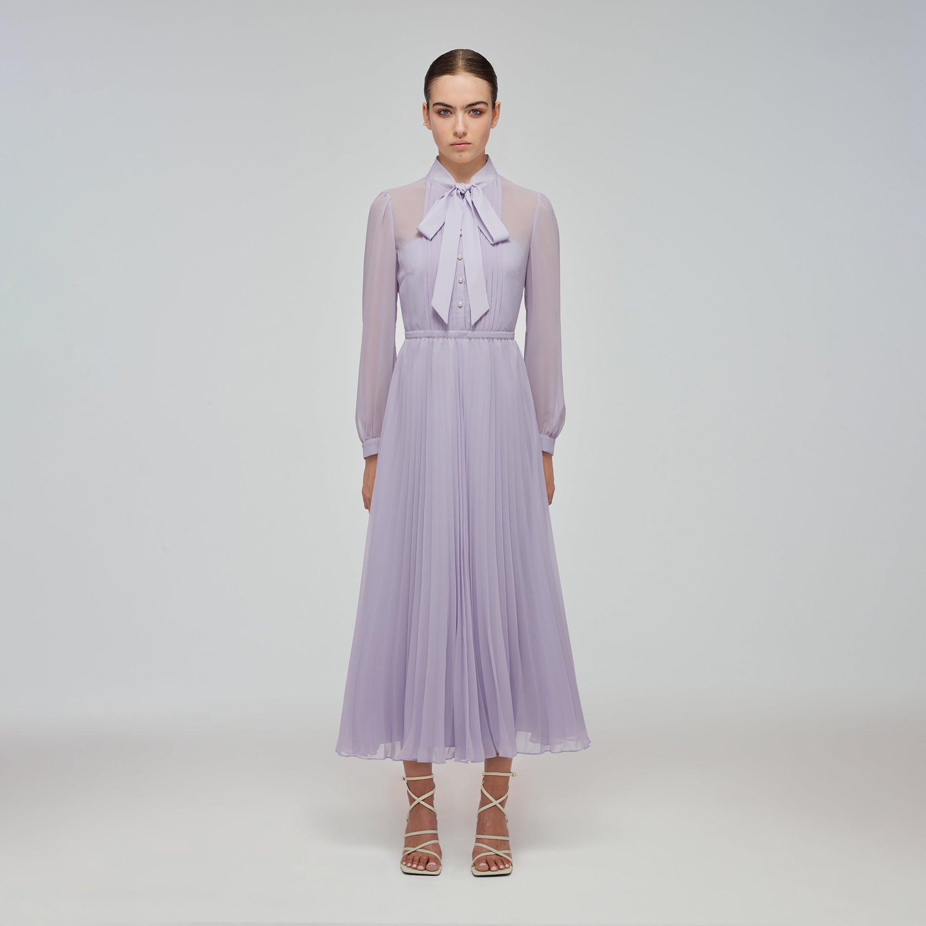 Lilac Chiffon Pussy Bow Dress