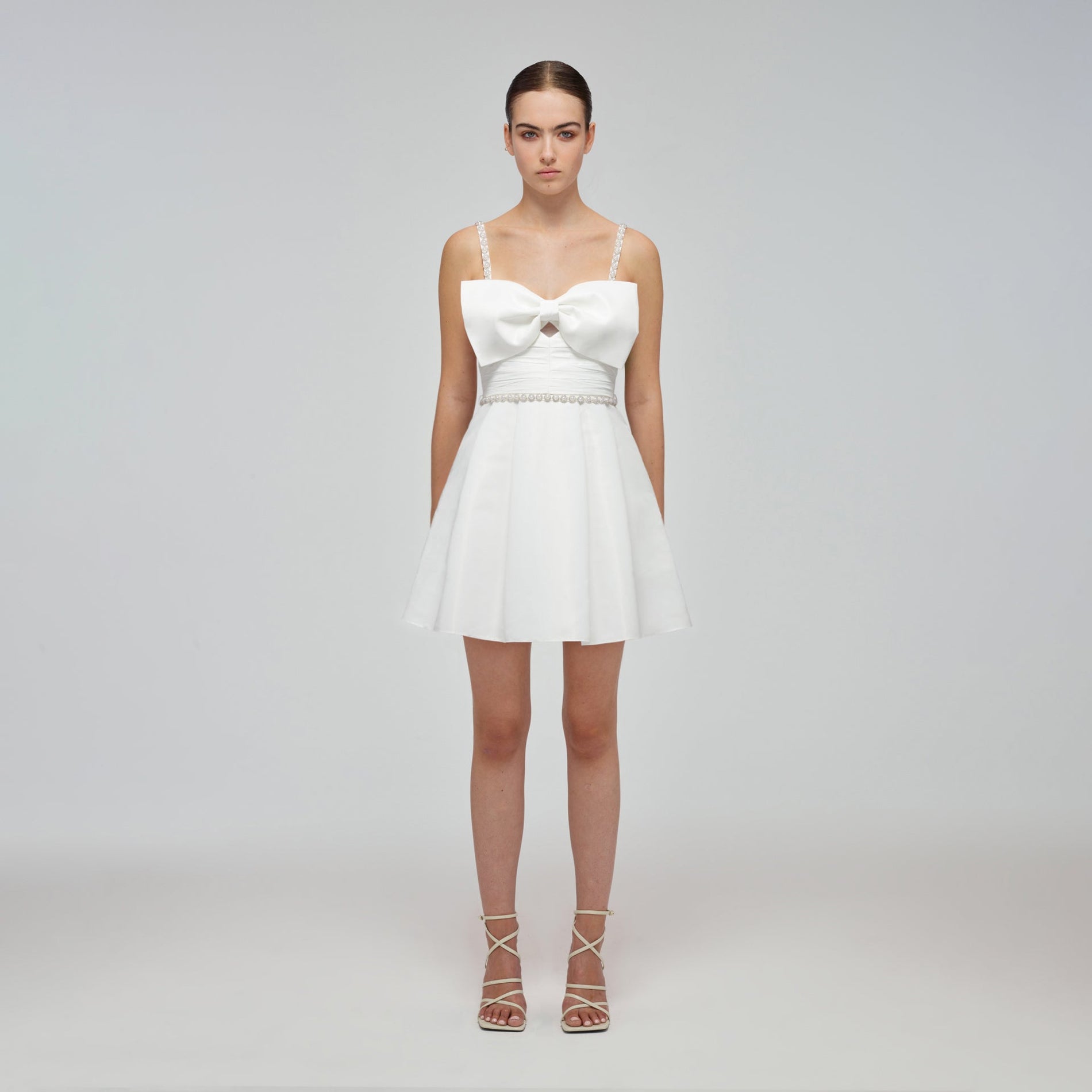 White Taffeta Bow Mini Dress