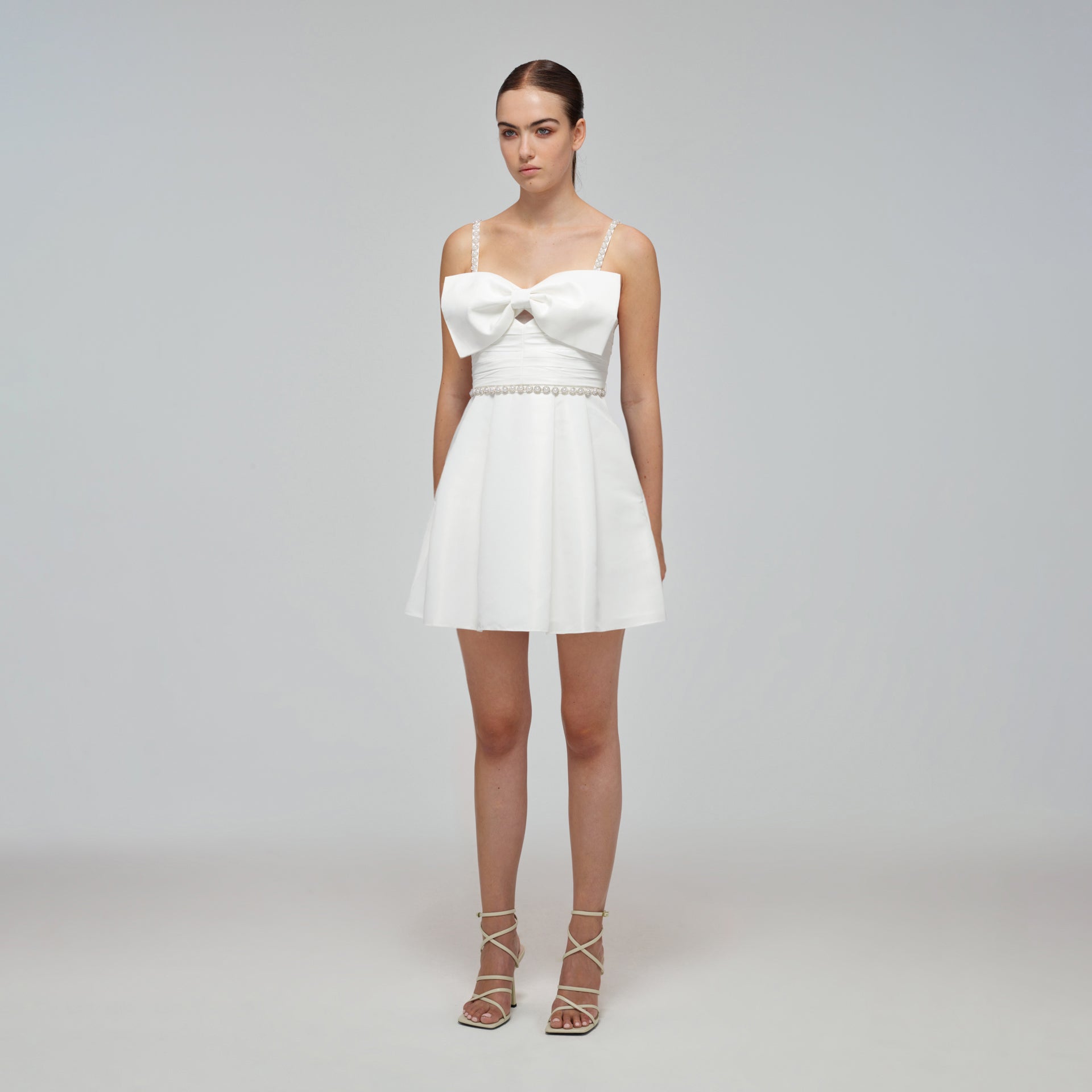 White Taffeta Bow Mini Dress