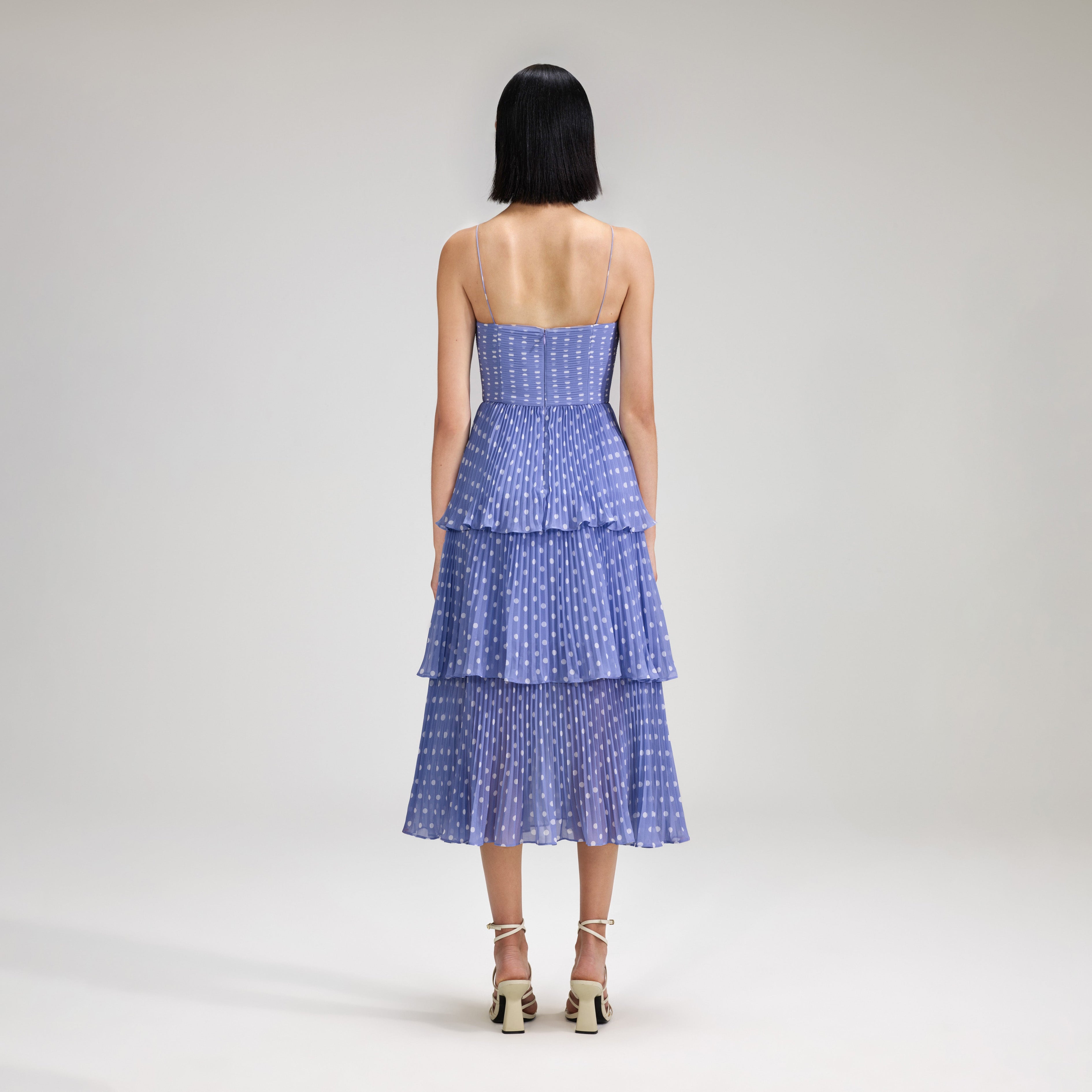Lilac Polka Dot Tiered Chiffon Midi Dress