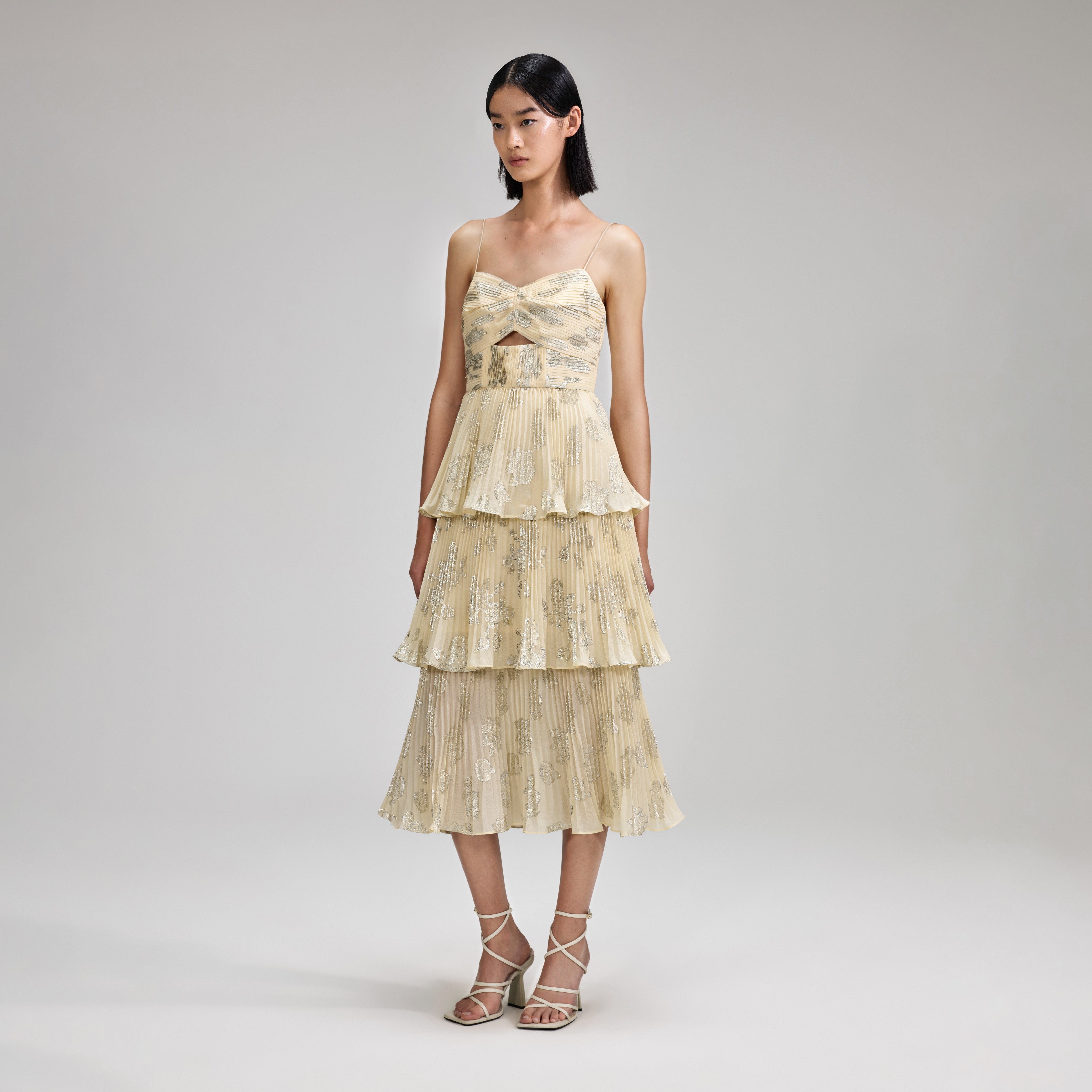 Metallic Jacquard Midi Dress – self-portrait-US