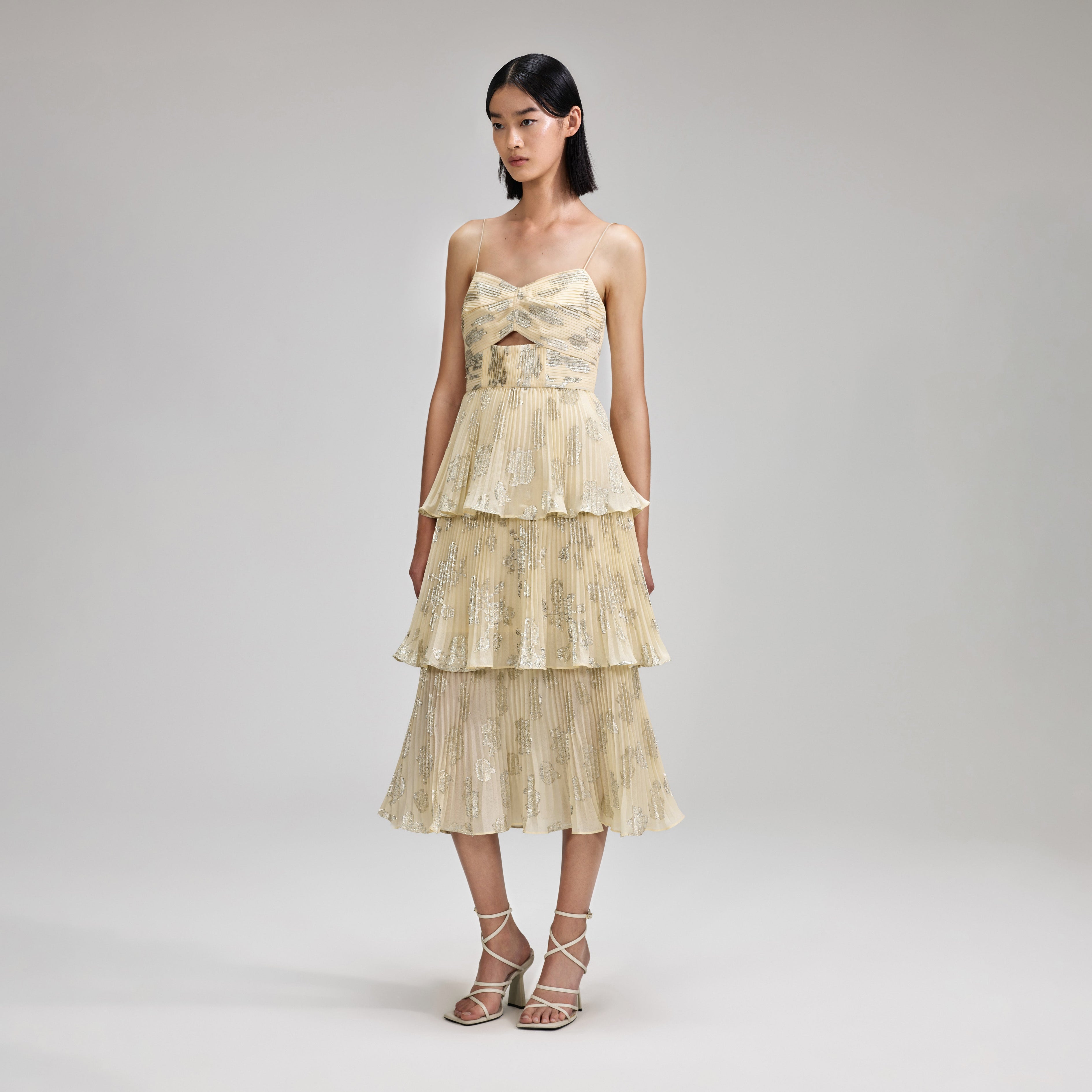 Metallic Jacquard Midi Dress