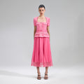 Pink Boucle Chiffon Midi Dress