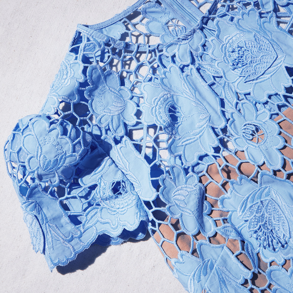 Blue 3D Cotton Lace Midi Dress