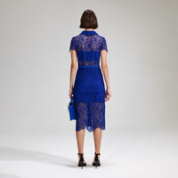 Cobalt Rose Lace Button Midi Dress