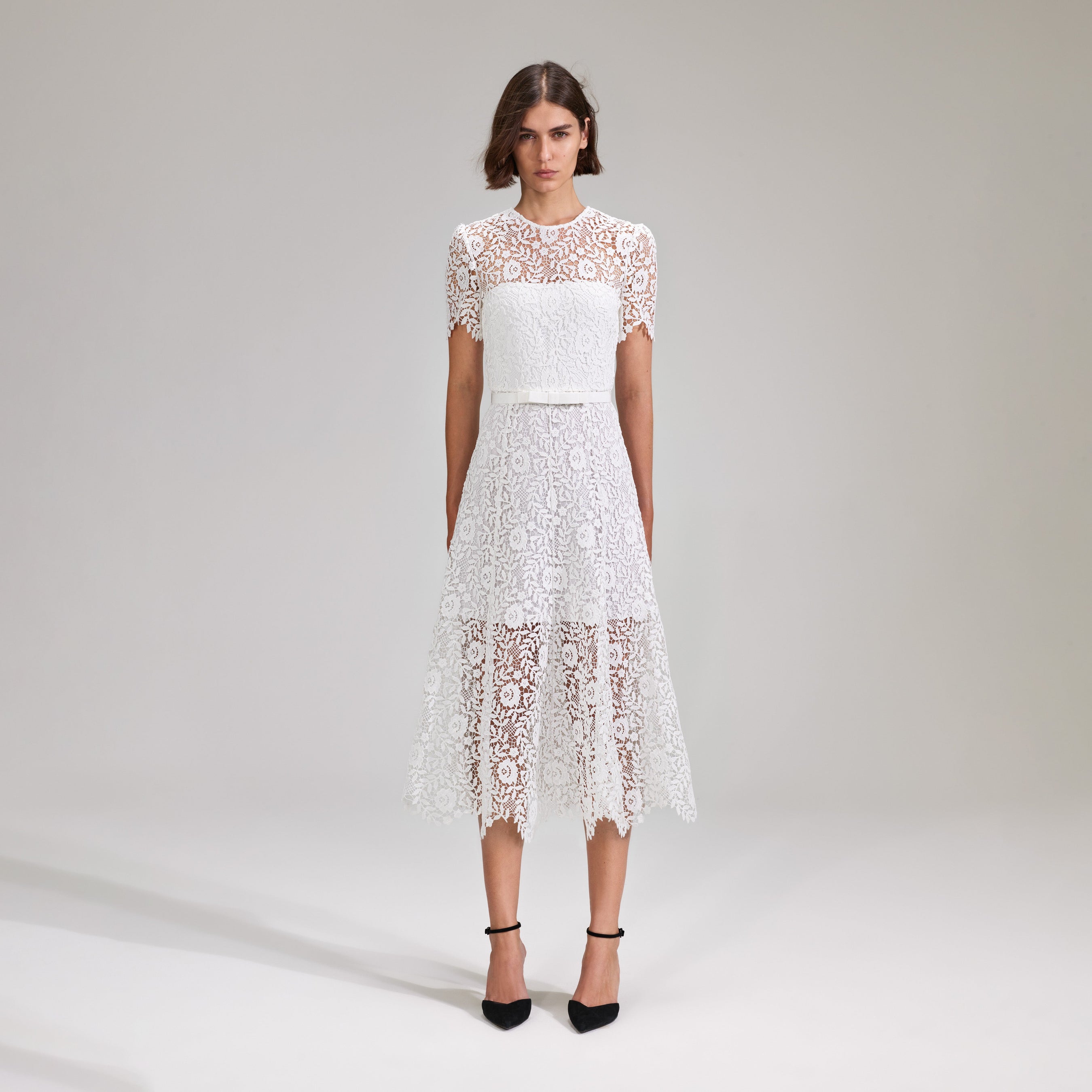 White Rose Lace Midi Dress