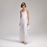 White Beaded Sequin Maxi Dress