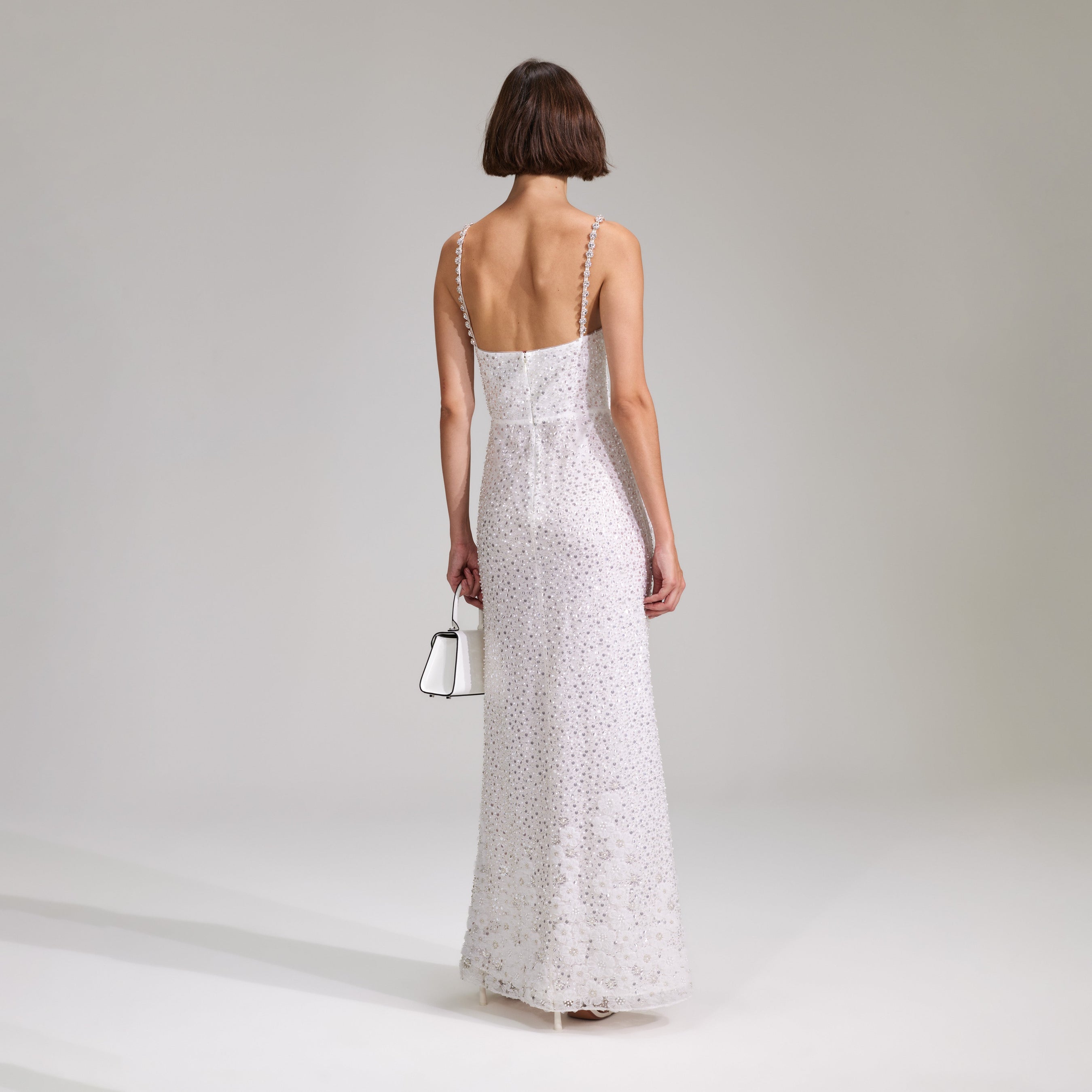 White Beaded Sequin Maxi Dress