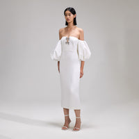 White Crepe Bow Midi Dress