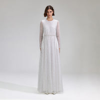 White Grid Sequin Maxi Dress