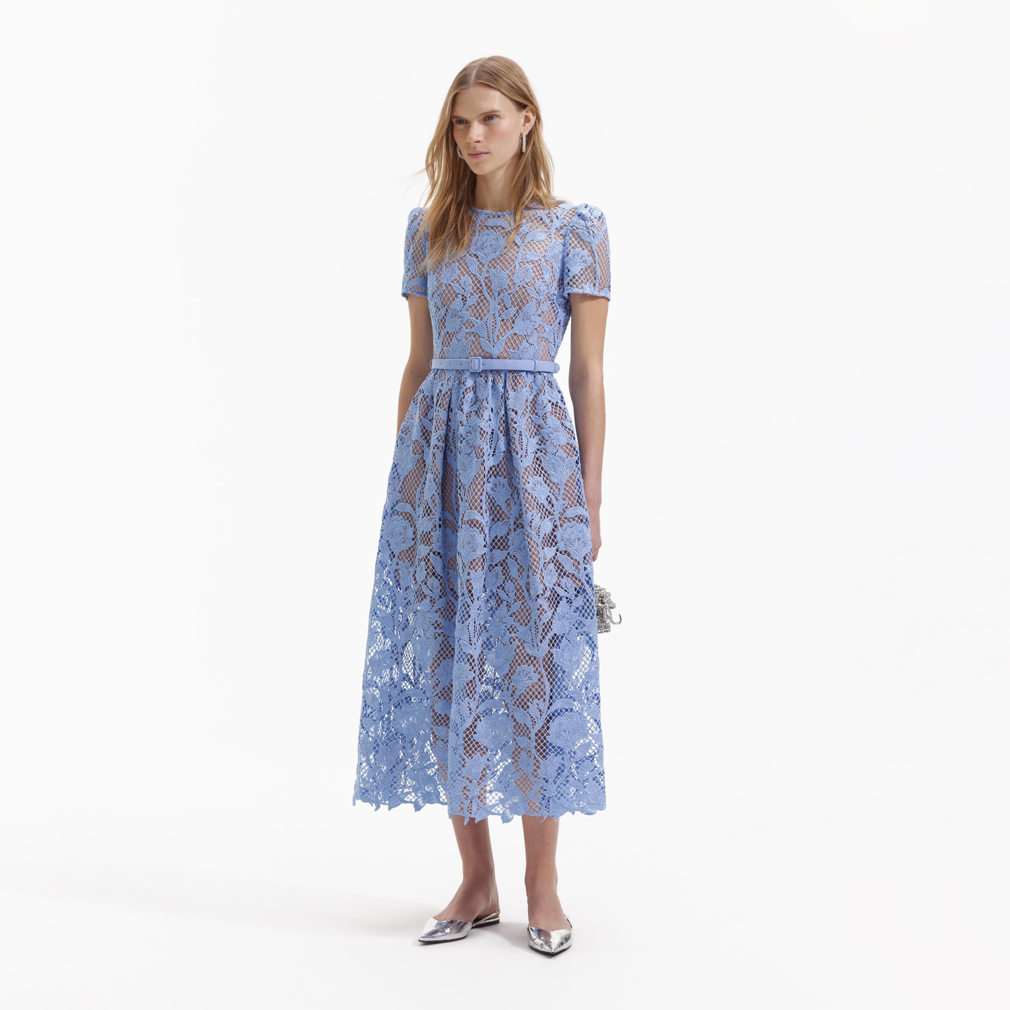 Blue Lily Lace Midi Dress – self-portrait-US