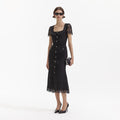 Black Guipure Lace Button Midi Dress