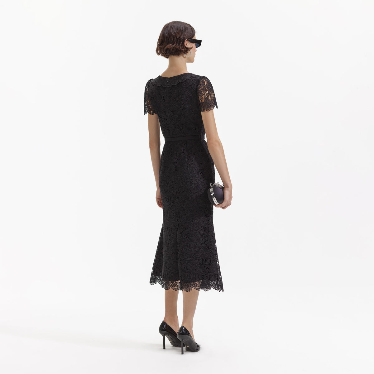 prairie guipure lace midi dress Self-Portrait Prairie Guipure Lace Midi Dress in Black