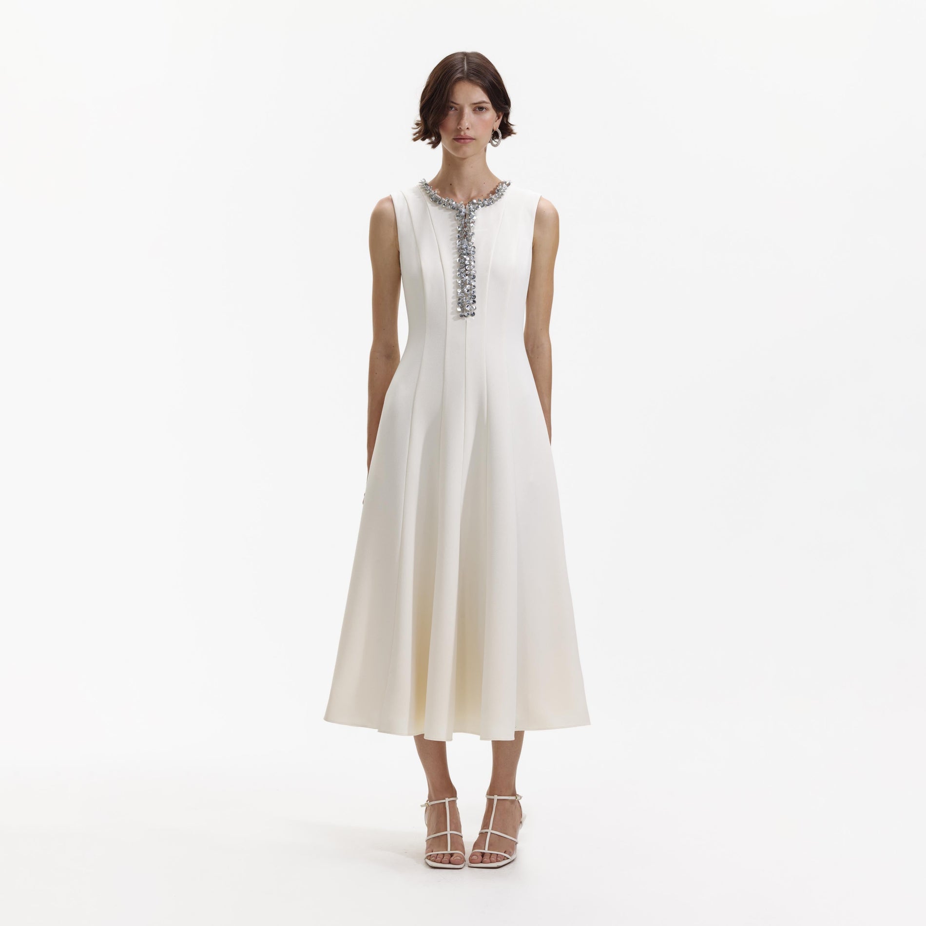 White 3D Flower Lace Midi Dress – self-portrait-US