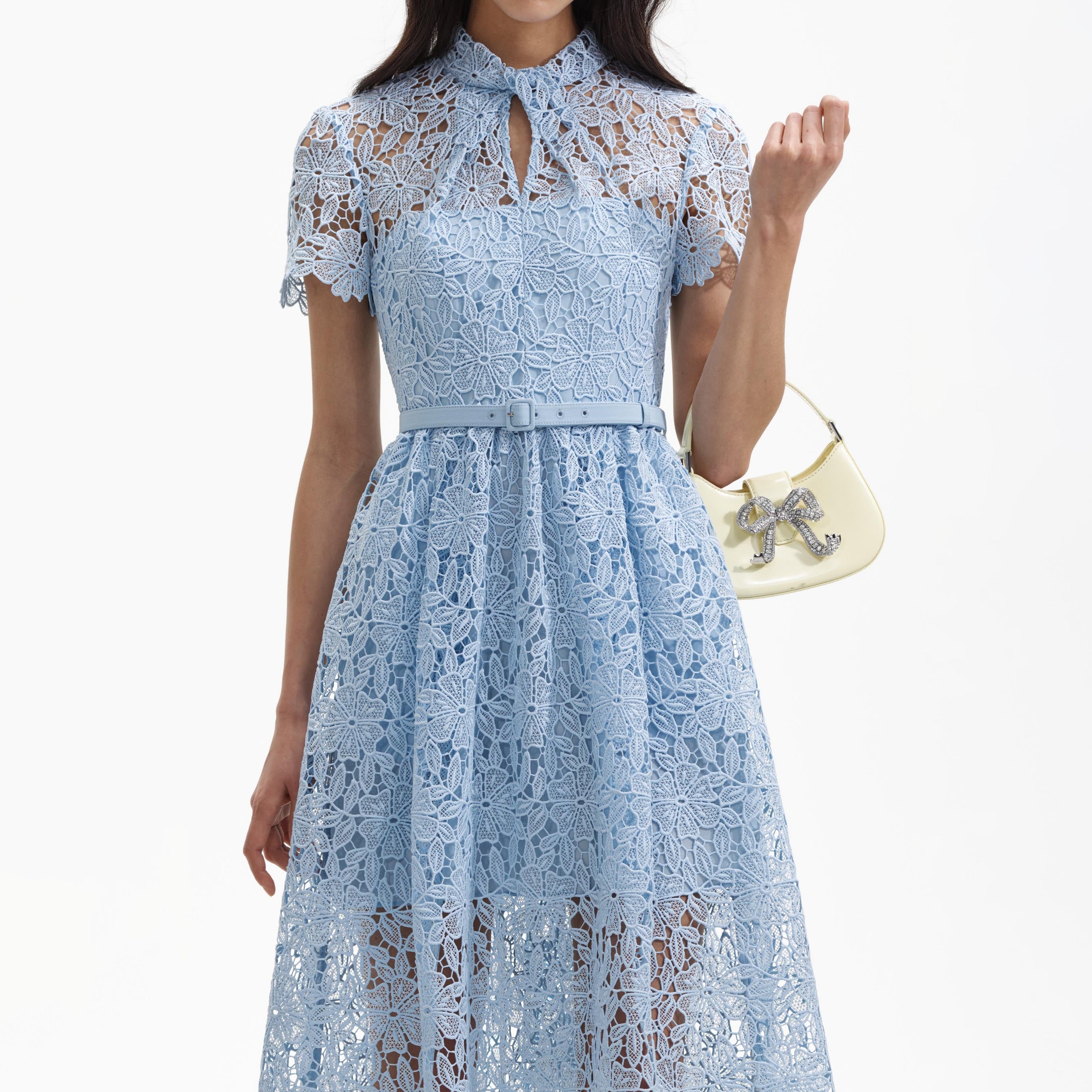 Blue Lace Keyhole Midi Dress