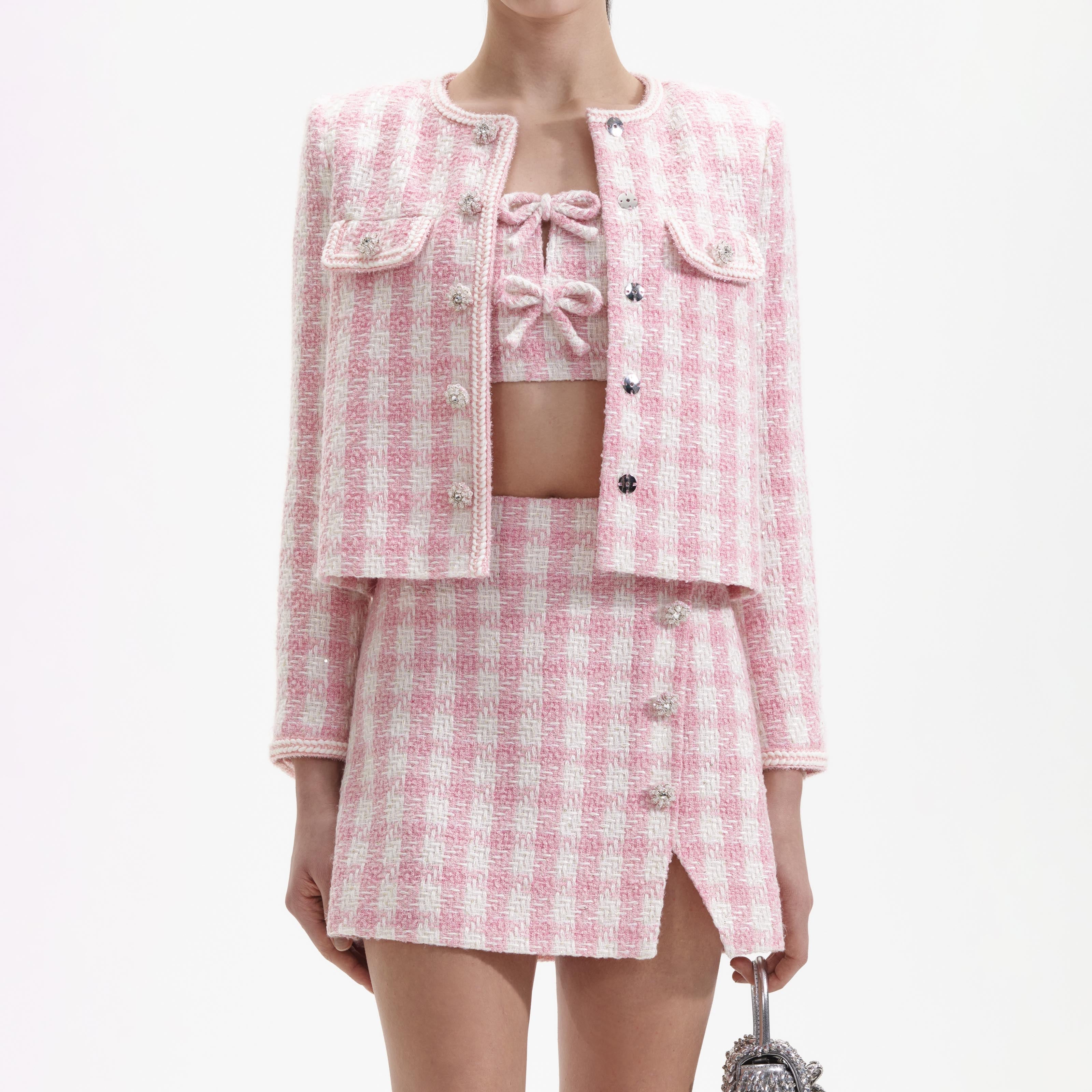 Pink checked jacket best sale